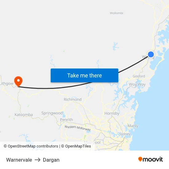 Warnervale to Dargan map