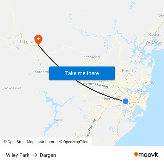 Wiley Park to Dargan map