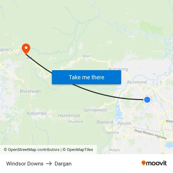 Windsor Downs to Dargan map
