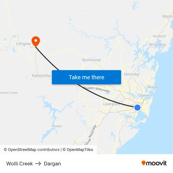 Wolli Creek to Dargan map