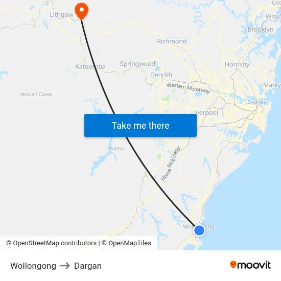 Wollongong to Dargan map