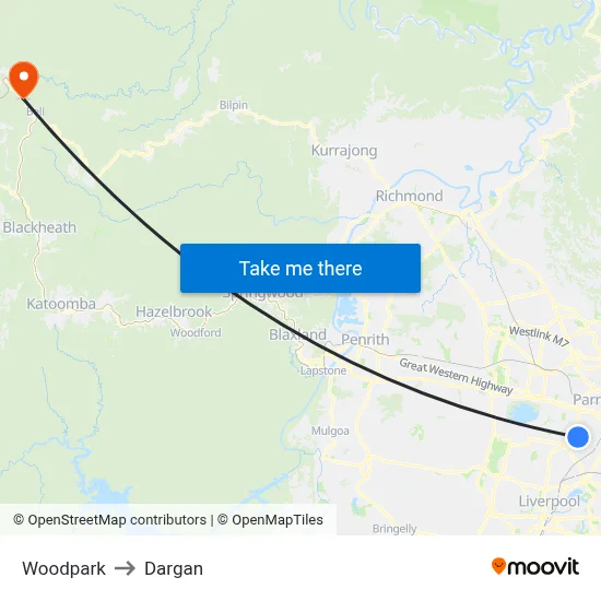 Woodpark to Dargan map