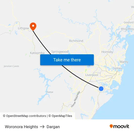Woronora Heights to Dargan map