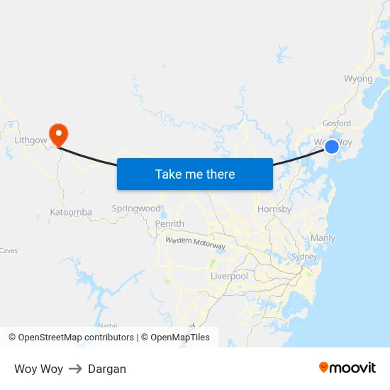 Woy Woy to Dargan map