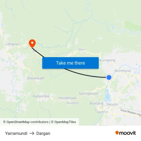 Yarramundi to Dargan map