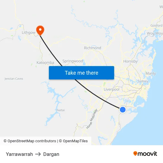 Yarrawarrah to Dargan map