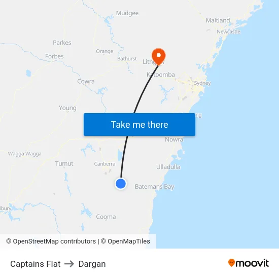 Captains Flat to Dargan map