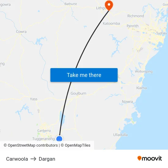 Carwoola to Dargan map