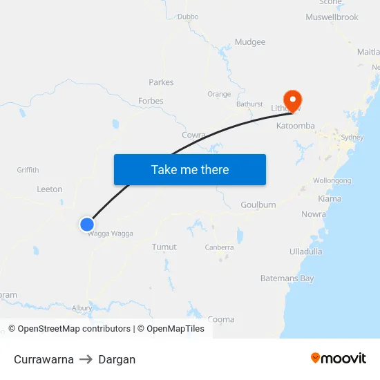 Currawarna to Dargan map