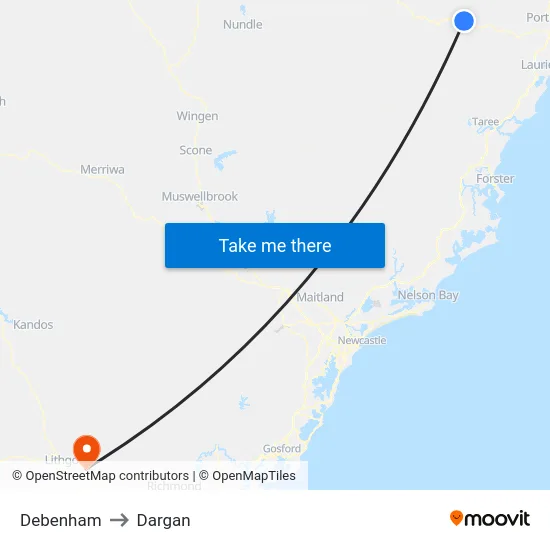 Debenham to Dargan map