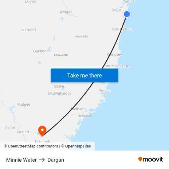 Minnie Water to Dargan map