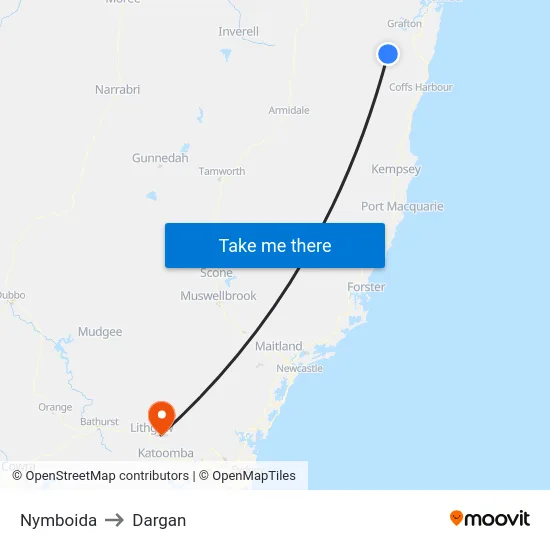 Nymboida to Dargan map