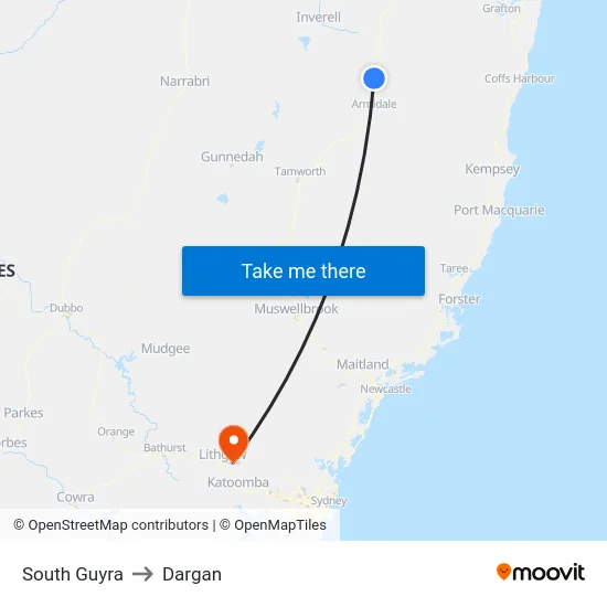 South Guyra to Dargan map