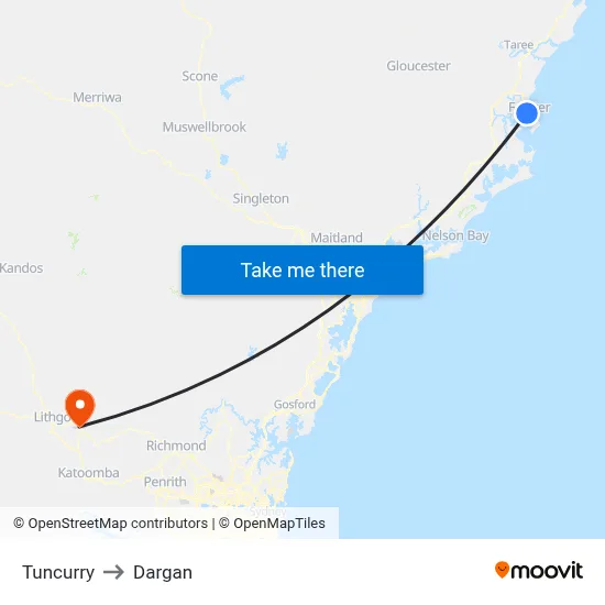 Tuncurry to Dargan map
