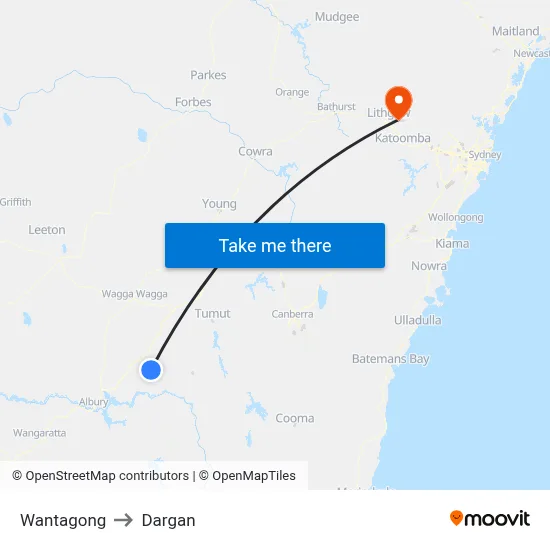 Wantagong to Dargan map