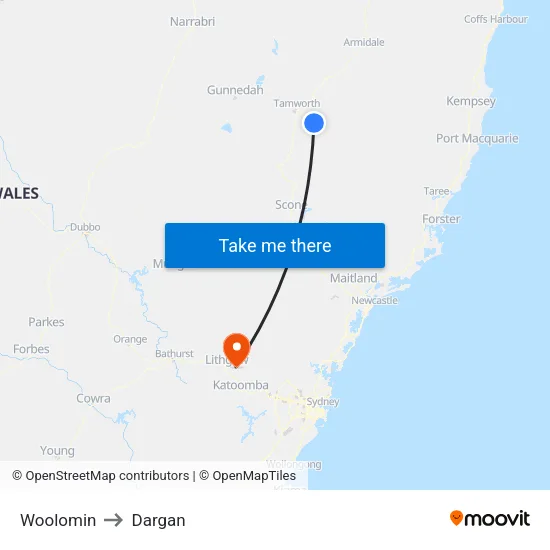 Woolomin to Dargan map