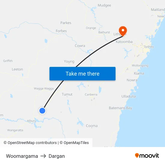 Woomargama to Dargan map