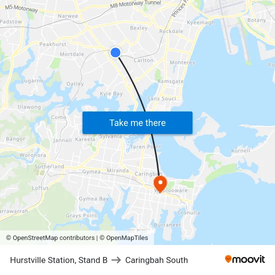 Hurstville Station, Stand B to Caringbah South map