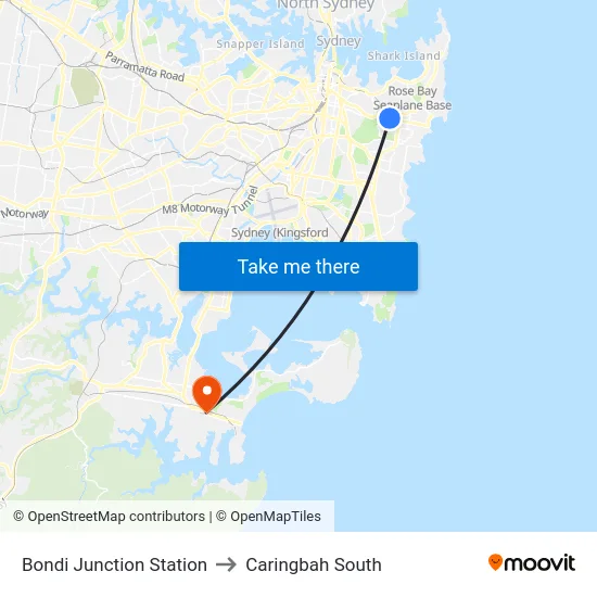 Bondi Junction Station to Caringbah South map