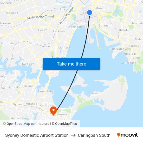 Sydney Domestic Airport Station to Caringbah South map
