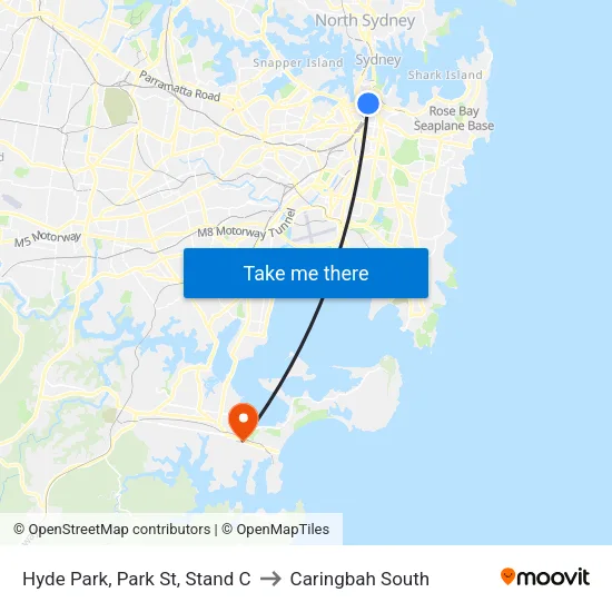 Hyde Park, Park St, Stand C to Caringbah South map