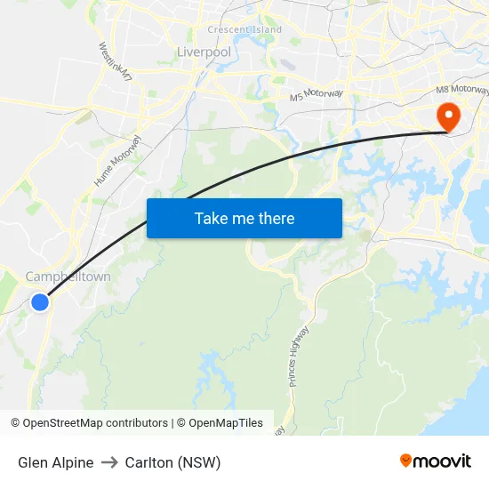 Glen Alpine to Carlton (NSW) map