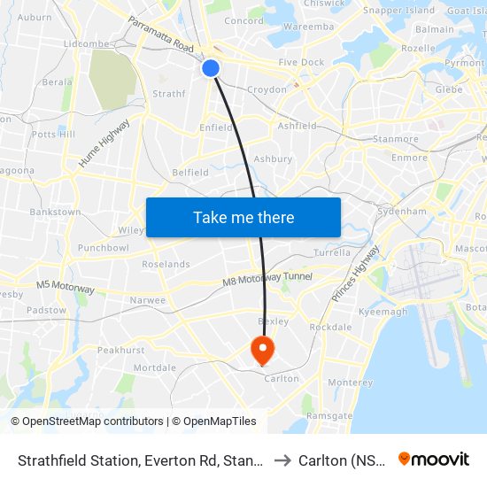 Strathfield Station, Everton Rd, Stand B to Carlton (NSW) map