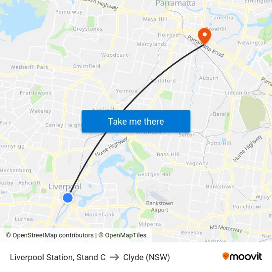 Liverpool Station, Stand C to Clyde (NSW) map