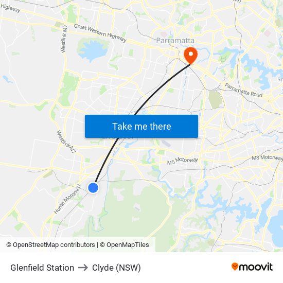 Glenfield Station to Clyde (NSW) map