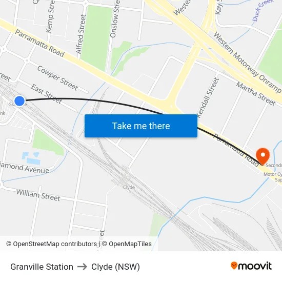 Granville Station to Clyde (NSW) map