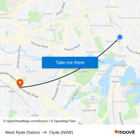 West Ryde Station to Clyde (NSW) map