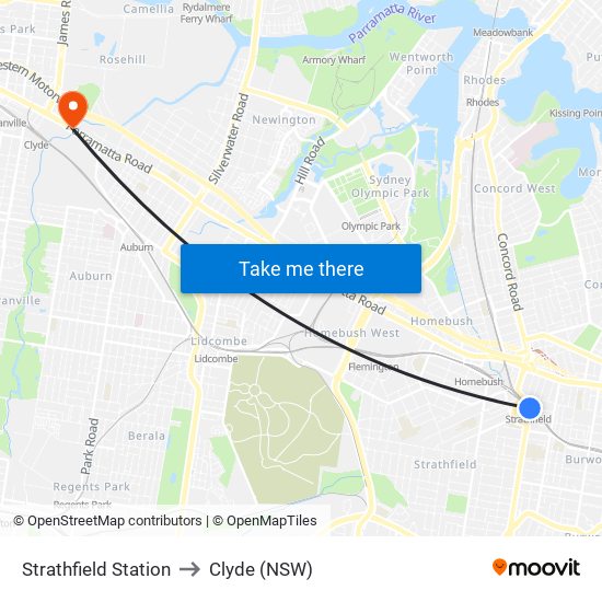 Strathfield Station to Clyde (NSW) map