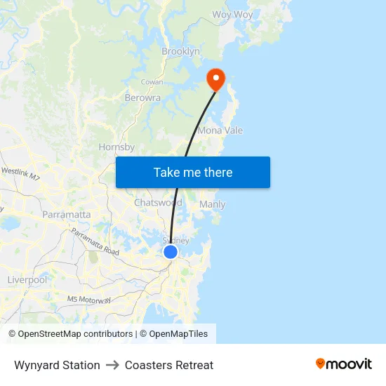 Wynyard Station to Coasters Retreat map