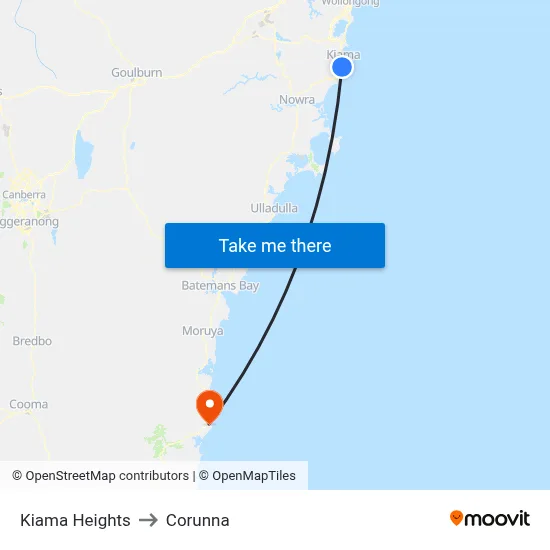 Kiama Heights to Corunna map
