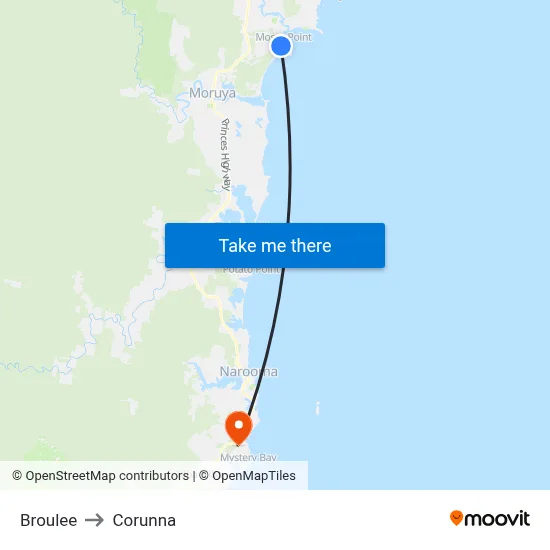 Broulee to Corunna map