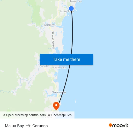 Malua Bay to Corunna map
