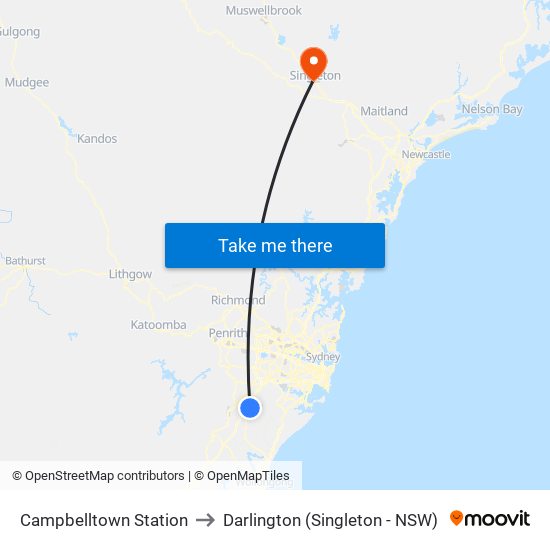 Campbelltown Station to Darlington (Singleton - NSW) map