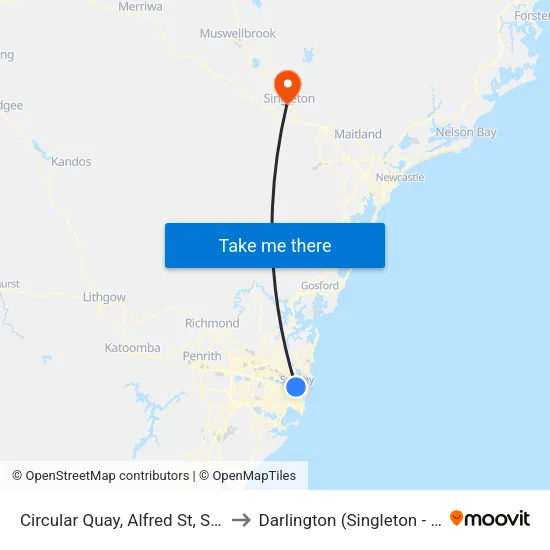 Circular Quay, Alfred St, Stand B to Darlington (Singleton - NSW) map