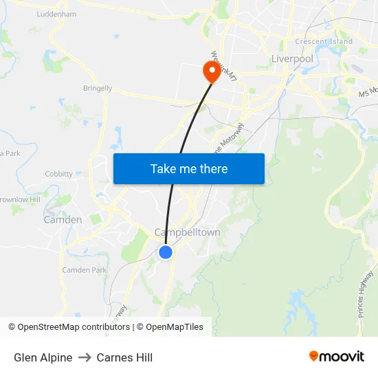 Glen Alpine to Carnes Hill map