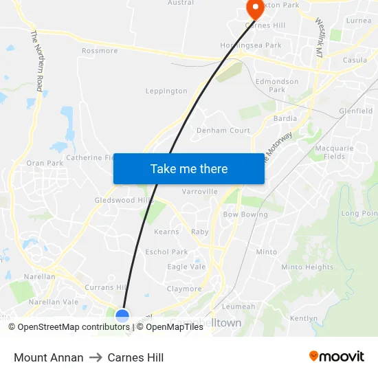 Mount Annan to Carnes Hill map