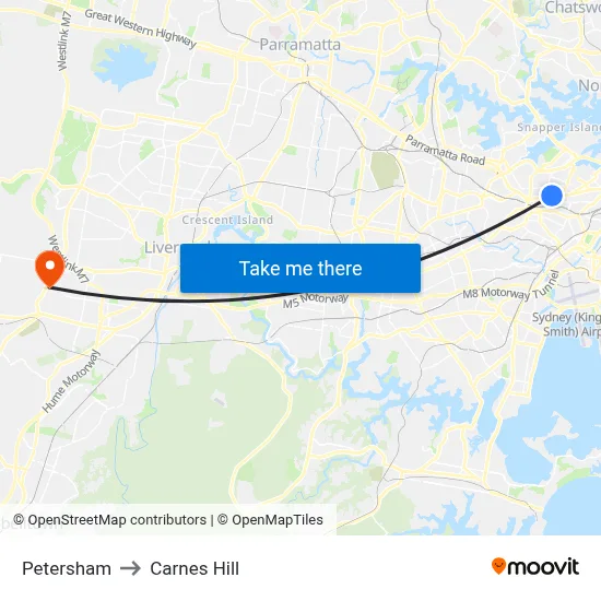 Petersham to Carnes Hill map