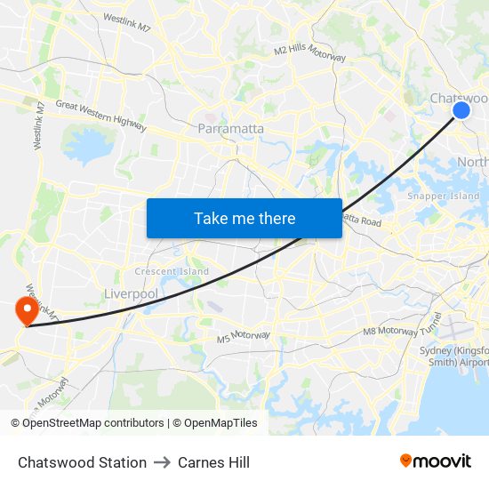 Chatswood Station to Carnes Hill map