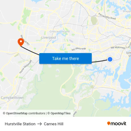 Hurstville Station to Carnes Hill map