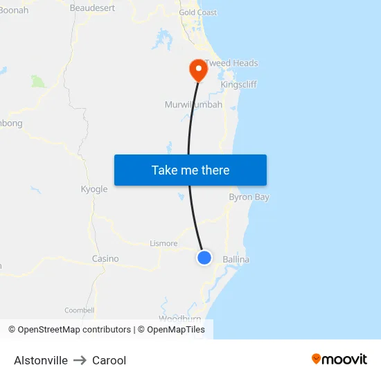 Alstonville to Carool map