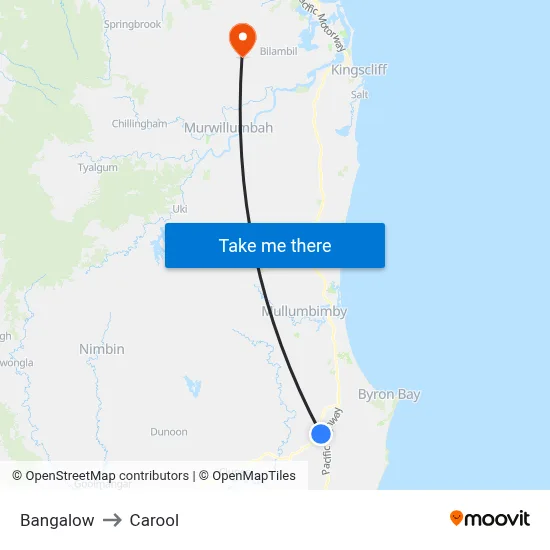 Bangalow to Carool map