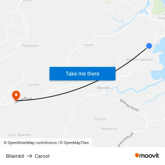 Bilambil to Carool map