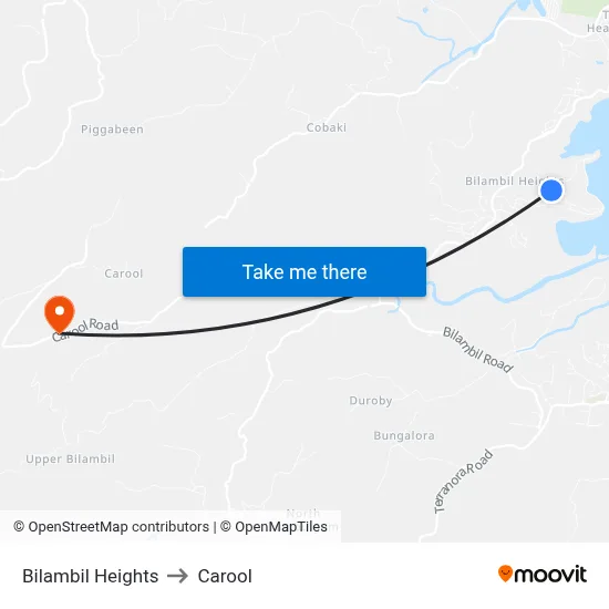 Bilambil Heights to Carool map