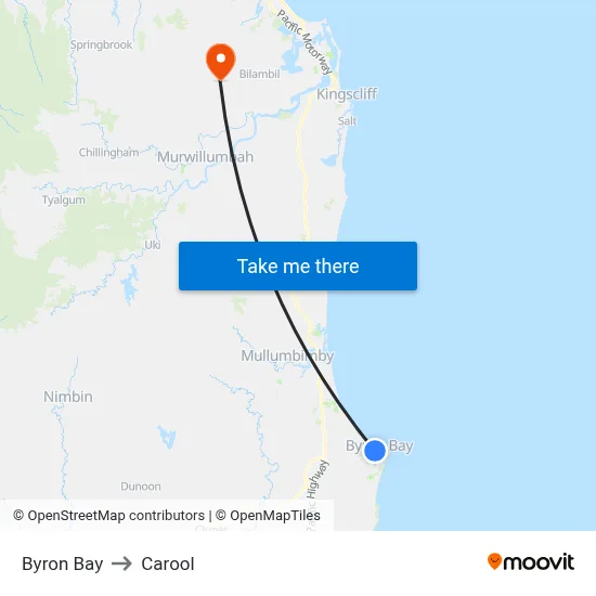 Byron Bay to Carool map