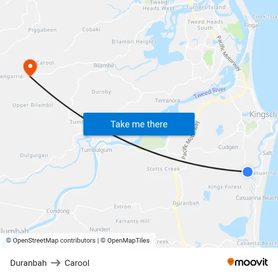 Duranbah to Carool map