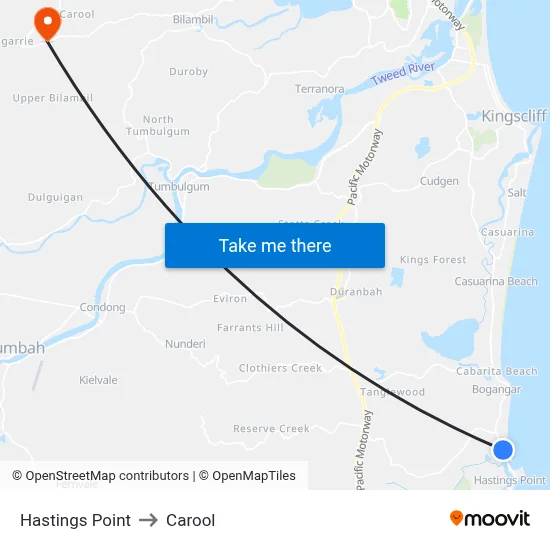 Hastings Point to Carool map
